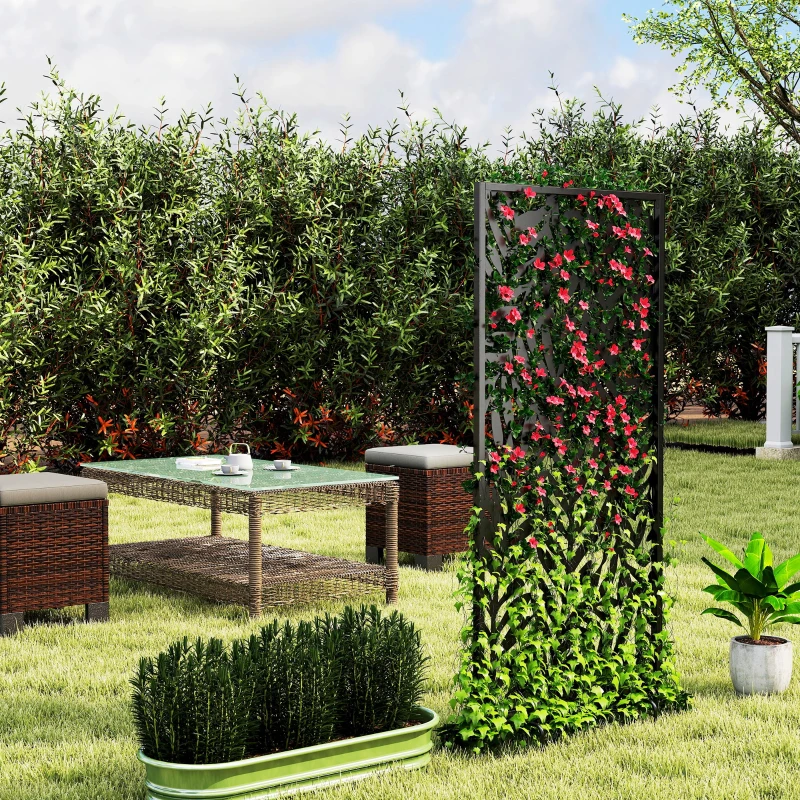 Outsunny Panneau Brise Vue décoratif Extérieur, Claustra Décoratif Jardin à motif découpé en feuilles, 130 x 65 cm, Noir