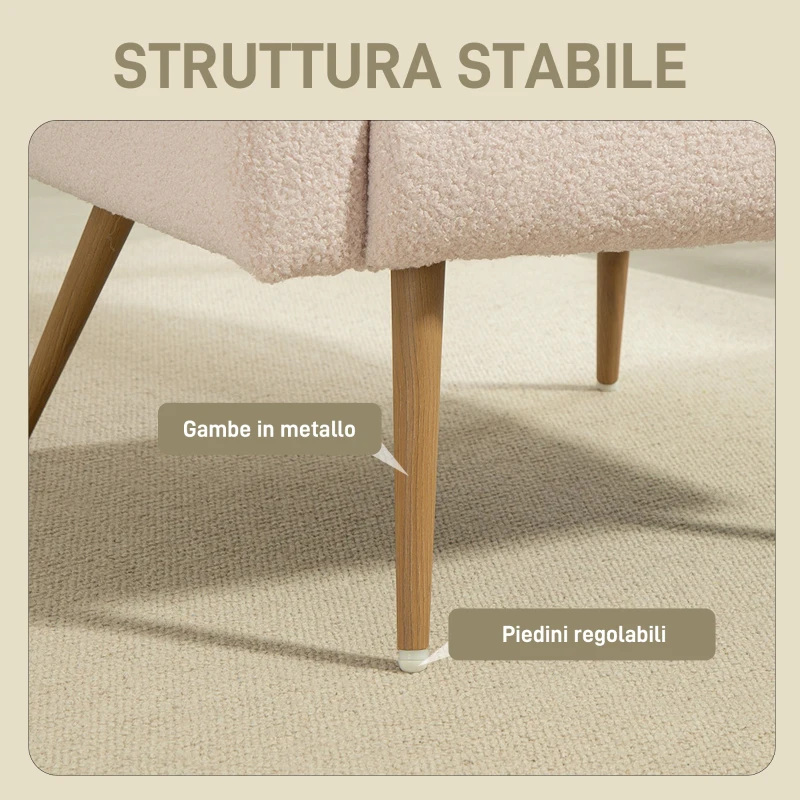HOMCOM Poltrona per Salotto Moderna in Tessuto Teddy con Cuscino Lombare Sfoderabile, 77x77x83 cm, Beige