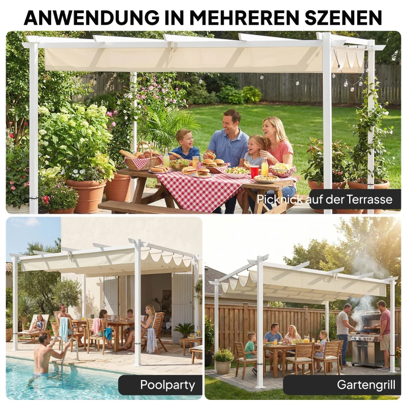 Outsunny Pergola 3 x 4 m z przesuwanym dachem, magnetycznymi zamknięciami, UV30+, kolor beżowy