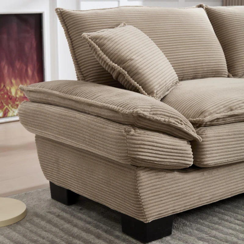 Divano moderno 2 posti in tessuto effetto velluto, per casa e ufficio, 224x81x81 cm, Kaki