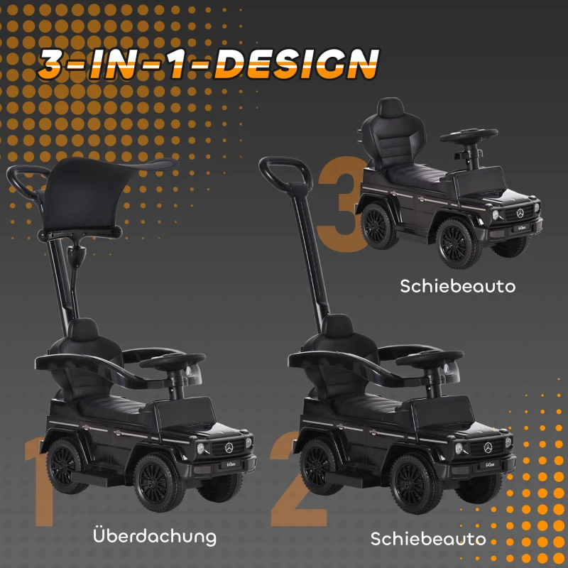 HOMCOM Rutschauto mit Schiebstange Mercedes-Benz G350 Rutschfahrzeug mit Lenkrad 3-in-1 Schiebeauto für 18-36 Monate Kinder Schwarz