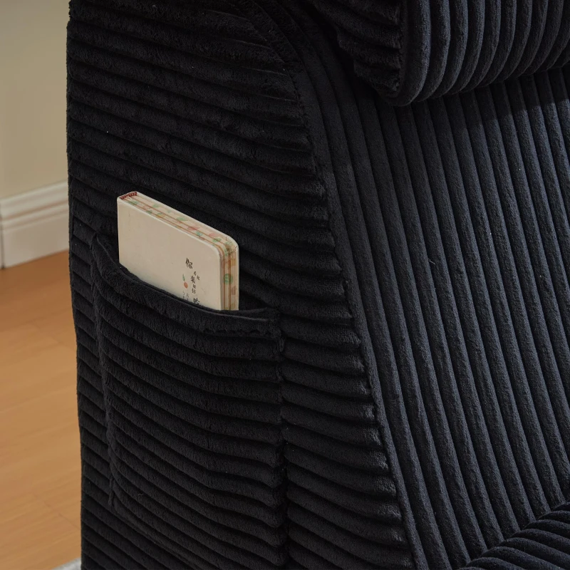 Moderner Freizeit-Sessel mit ergonomischer Rückenlehne, abnehmbarem Sitzkissen und Seitentasche, 160 x 66 x 90 cm, Schwarz