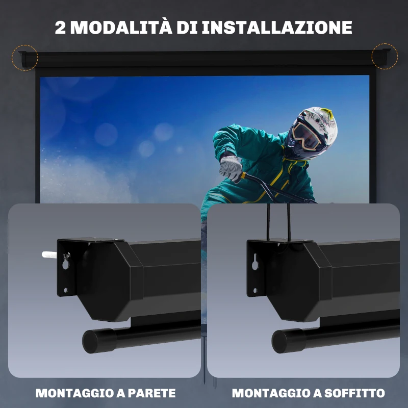 HOMCOM Telo per Proiettore 84" Formato 4:3, Angolo di 160° e Montaggio a Soffitto o Parete, Nero