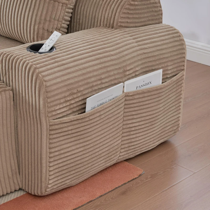 Modulares 2-Sitzer-Cordsofa, mit Getränkehalter und Seitentasche, 200 x 99 x 80 cm, Khaki