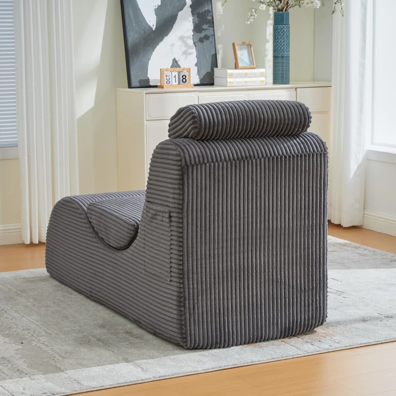 Moderner Freizeit-Sessel mit ergonomischer Rückenlehne, abnehmbarem Sitzkissen und Seitentasche, 160 x 66 x 90 cm, Dunkelgrau