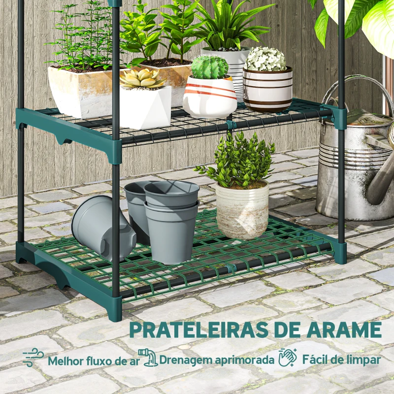 Outsunny Suporte para Plantas de 4 Níveis Estante para Plantas em Aço Prateleiras de Grade 67x49x105 cm Verde Escuro