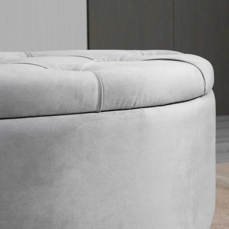 HOMCOM Bench Ottoman Storage Chest Footrest with Storage Space Open Lid for Bedroom Velvet-Touch Rubberwood Gray 120 x 46 x 42 cm