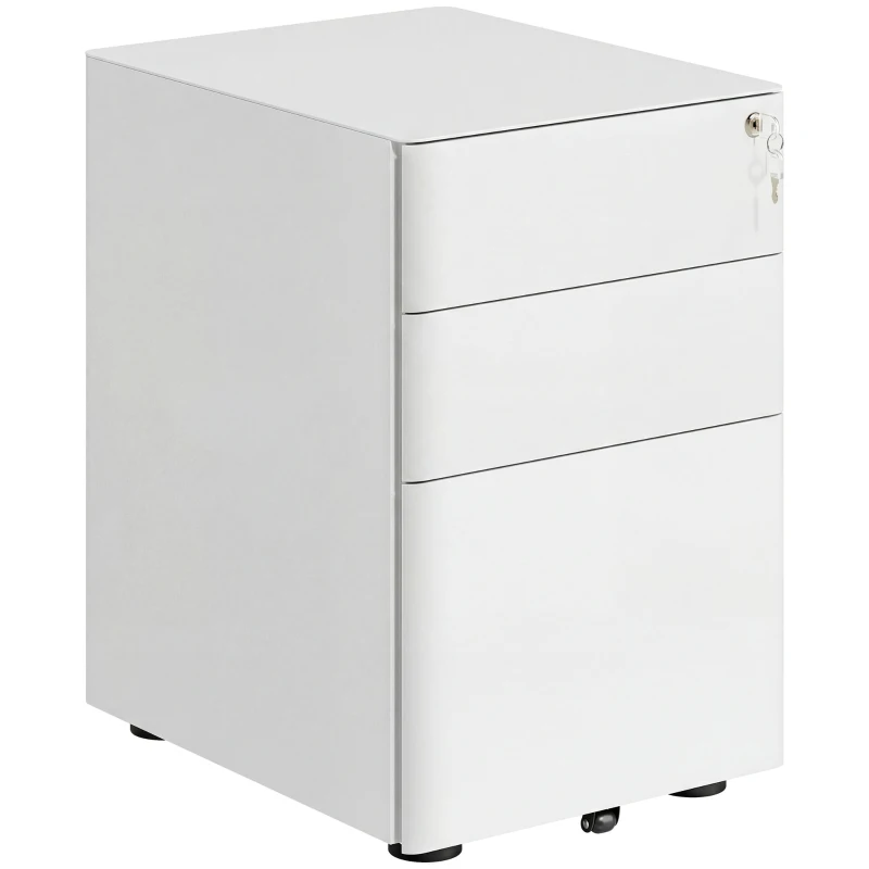 Vinsetto Caisson de bureau rangement bureau sur roulettes 3 tiroirs coulissants verrouillables trieur à dossiers dim. 39L x 48I x 59H cm acier blanc