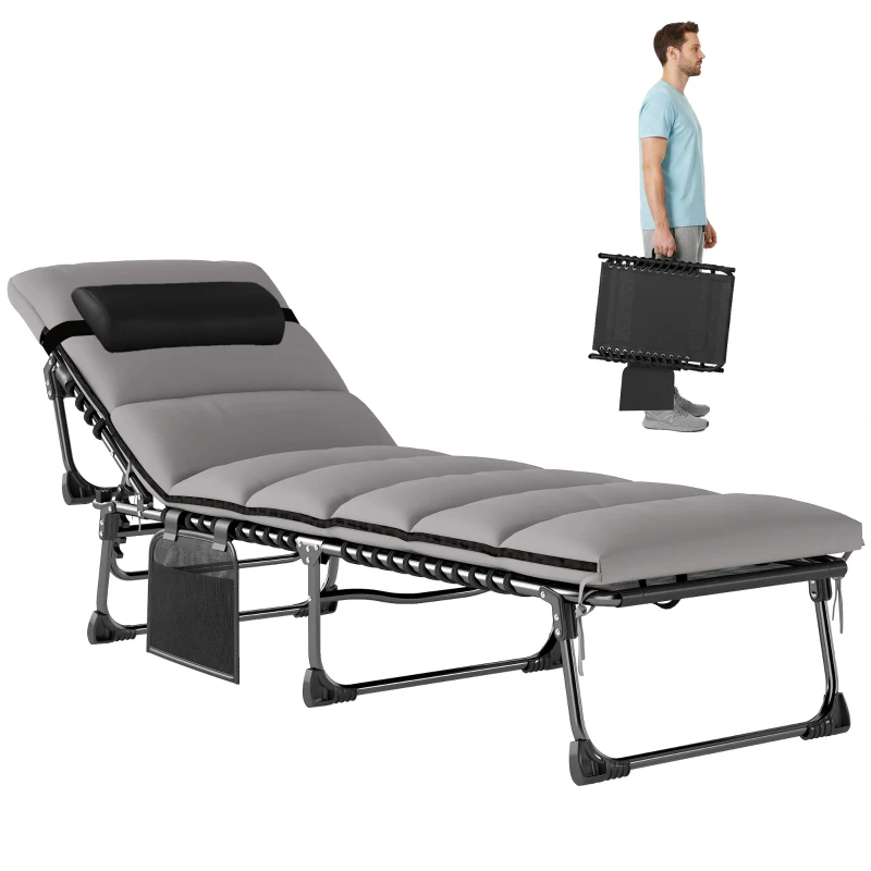 Outsunny Transat pliant portable pour jardin avec dossier réglable sur 5 positions, matelas rembourré, appui-tête
