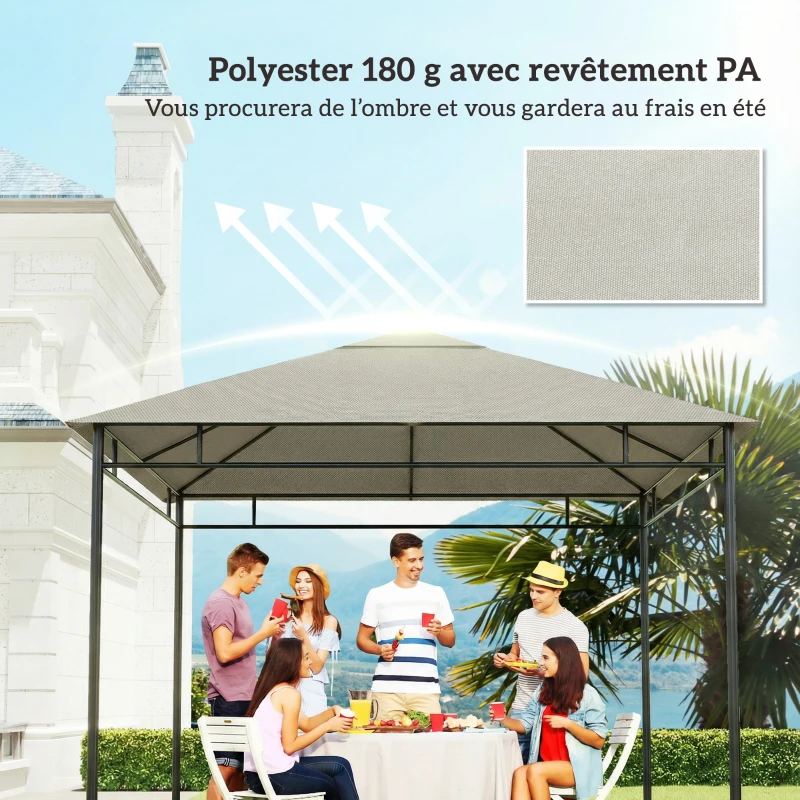 Outsunny Toile de rechange pour pavillon tonnelle tente toit de remplacement gazebo de jardin polyester 180 g/m² 3 x 3 m gris