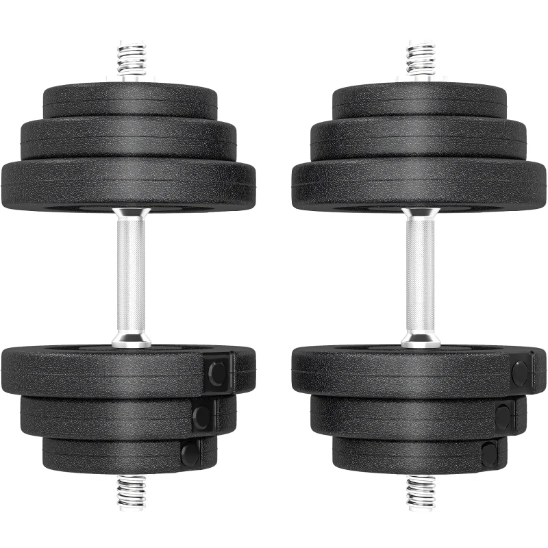 HOMCOM Set 2 Manubri Regolabili da 40 kg Totali con 12 Dischi e Impugnatura Antiscivolo, in Acciaio e Plastica, Nero