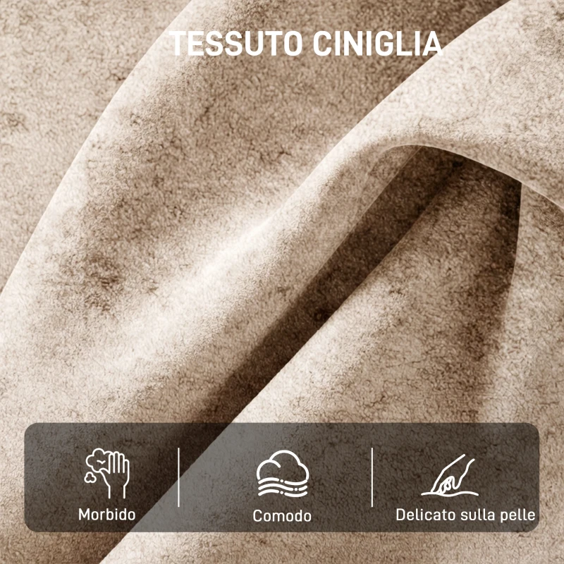 HOMCOM Poltrona da Camera Rivestita in Ciniglia con Struttura e Gambe in Legno Massello, Beige