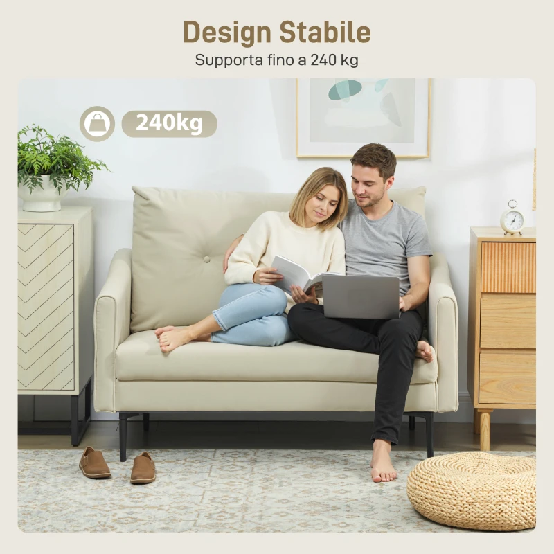 HOMCOM Divano 2 Posti Moderno con Schienale Trapuntato a Bottoni e Rivestimento in Velluto, 124x73x92 cm, Crema