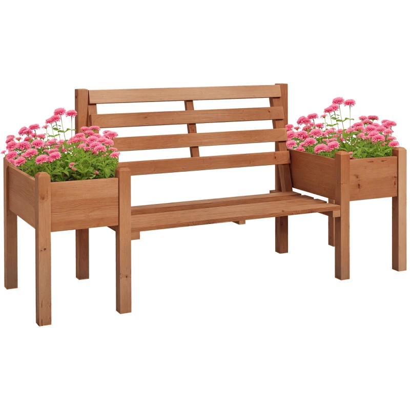 Outsunny Ławka Ogrodowa, Ławka, z Donicami na Kwiaty, Drewno, 184 cm x 59 cm x 95 cm, Brązowy