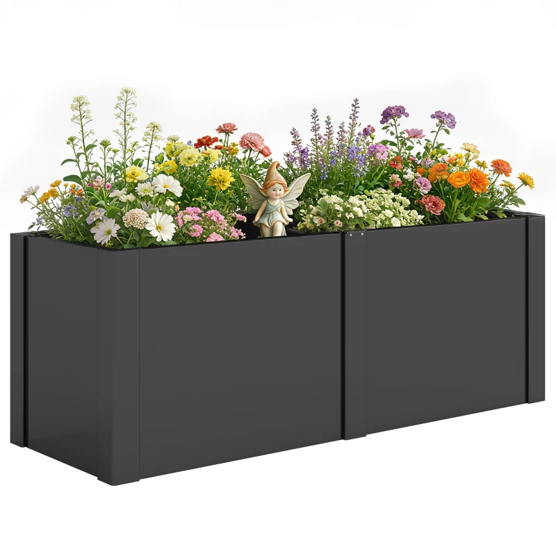 Outsunny Bac surélevé en acier galvanisé, 150 x 53 x 55 cm, jardinière d'extérieur avec séparateur, Noir