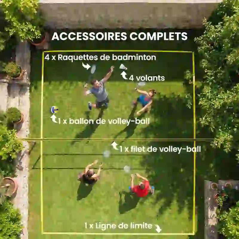 SPORTNOW Volleyball- und Badminton-Set, höhenverstellbare Stahlpfosten, Tragetasche, für Rasen, Strand, Garten