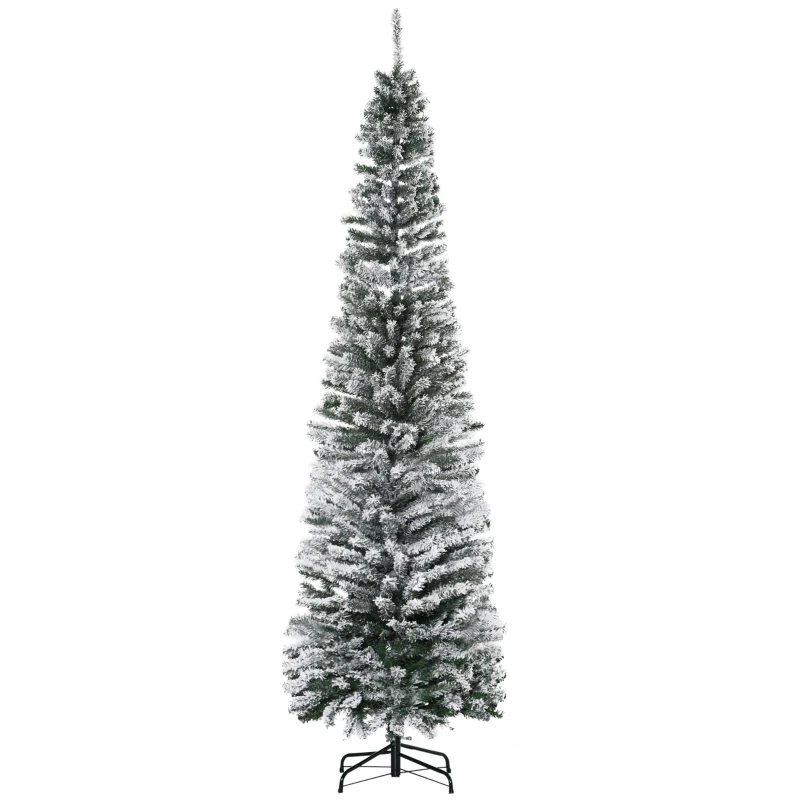 HOMCOM Albero di Natale Innevato in PP Verde con 738 Rami Ignifughi e Base in Acciaio Inox, Ø68x225 cm