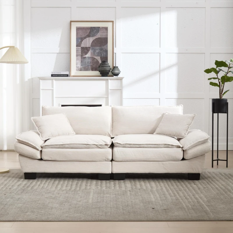 Modernes 2-Sitzer-Stoffsofa, für Wohnzimmer/Schlafzimmer/Büro, 224 x 81 x 81 cm, Beige