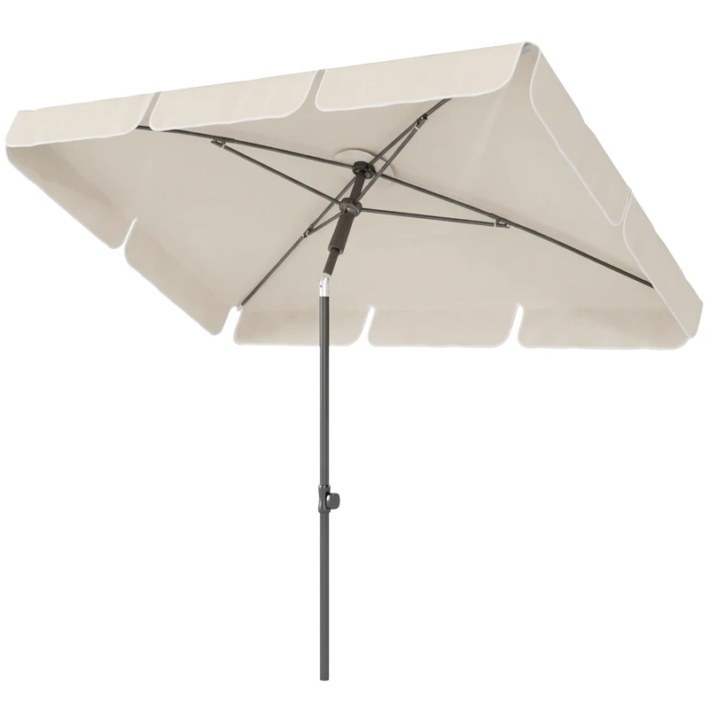 Outsunny Sombrilla 183 x 122 cm, resistente al agua parasol de balcón con inclinación de 3 niveles manivela parasol con 8 varillas Beige
