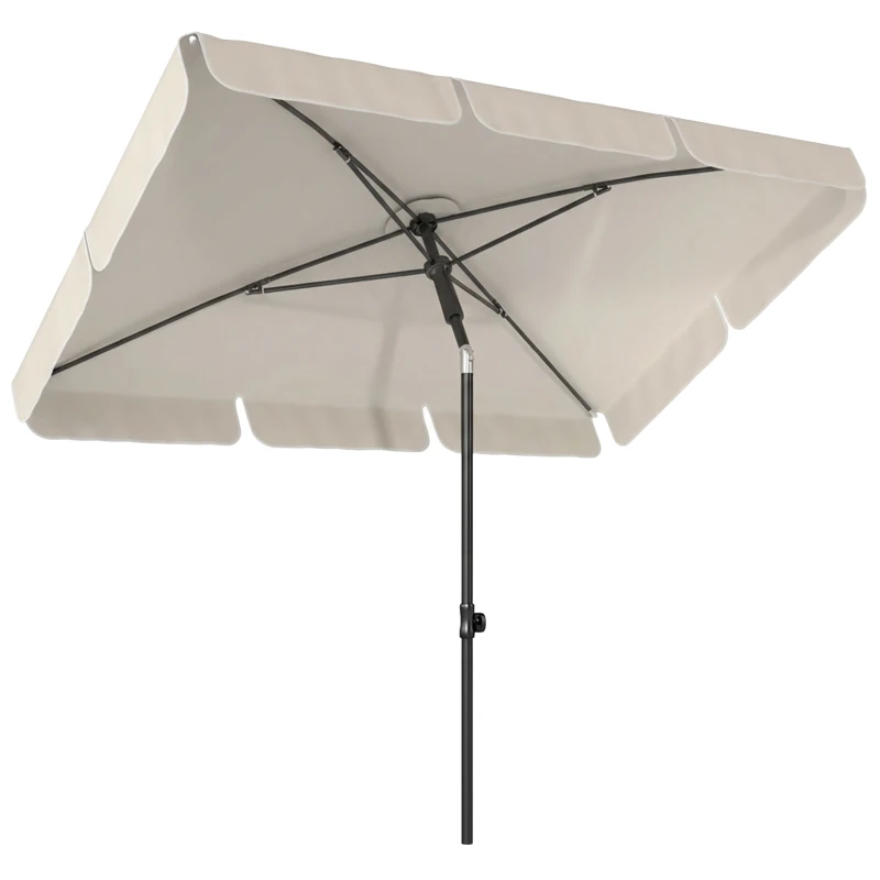 Outsunny Parasol 183 x 122 cm, Waterafstotend Balkonparasol met 3-standen Kanteling en Draaimechaniek met 8 Spaken, Beige