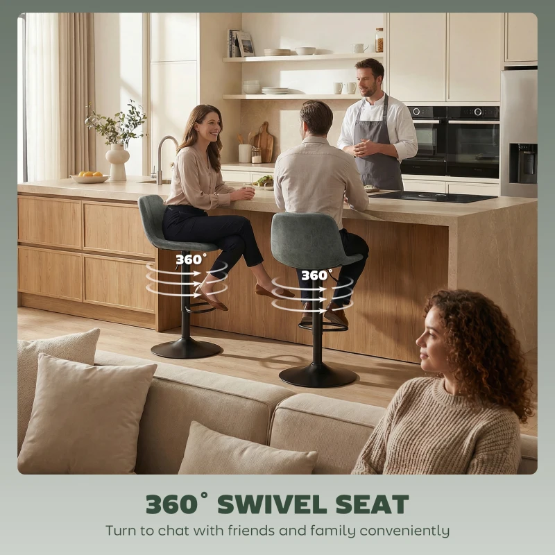 HOMCOM Bar Stools Set of 2, Modern Swivel Barstools with Footrest for Kitchen Island and Dining Room, Green