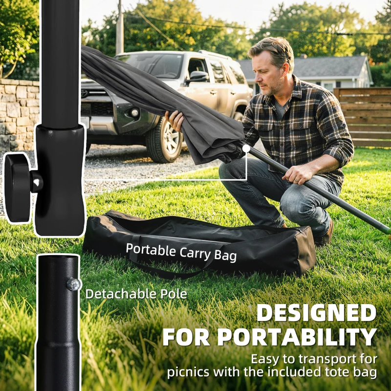 Outsunny Parasol rechthoekige balkonparasol met 3-voudige kanteling en draaimechanisme strandparasol met 8 ribben 183x122x222 cm donkergrijs