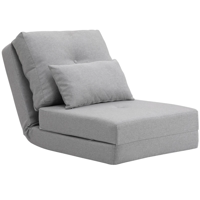HOMCOM Poltrona Letto 3 in 1 Convertibile in Chaise Longue e Divano da Terra con 2 Cuscini, Grigio Chiaro