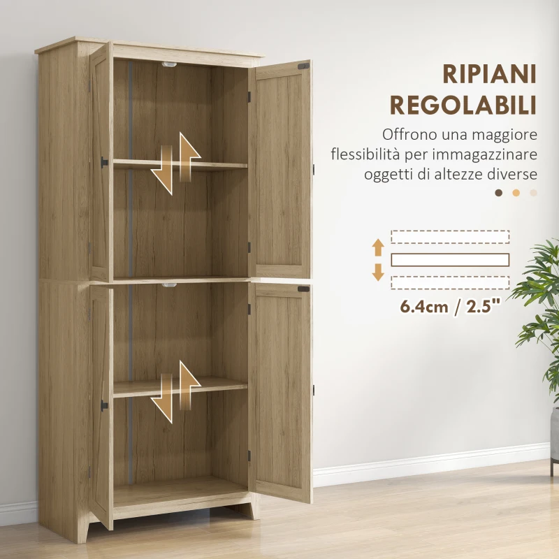 HOMCOM Mobile Cucina a 4 Ante con Mensole Regolabili e Base Rialzata in Legno 80x40x182cm