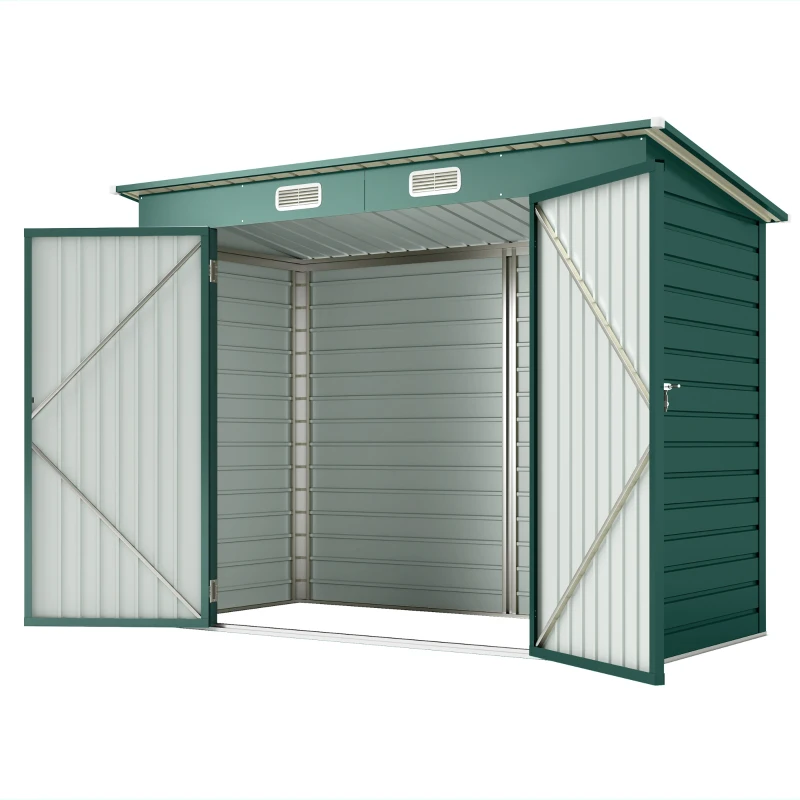 Outsunny Capanno Porta Attrezzi con 2 Prese d'Aria e Chiavistello, in Acciaio, 249x121x183 cm, Verde
