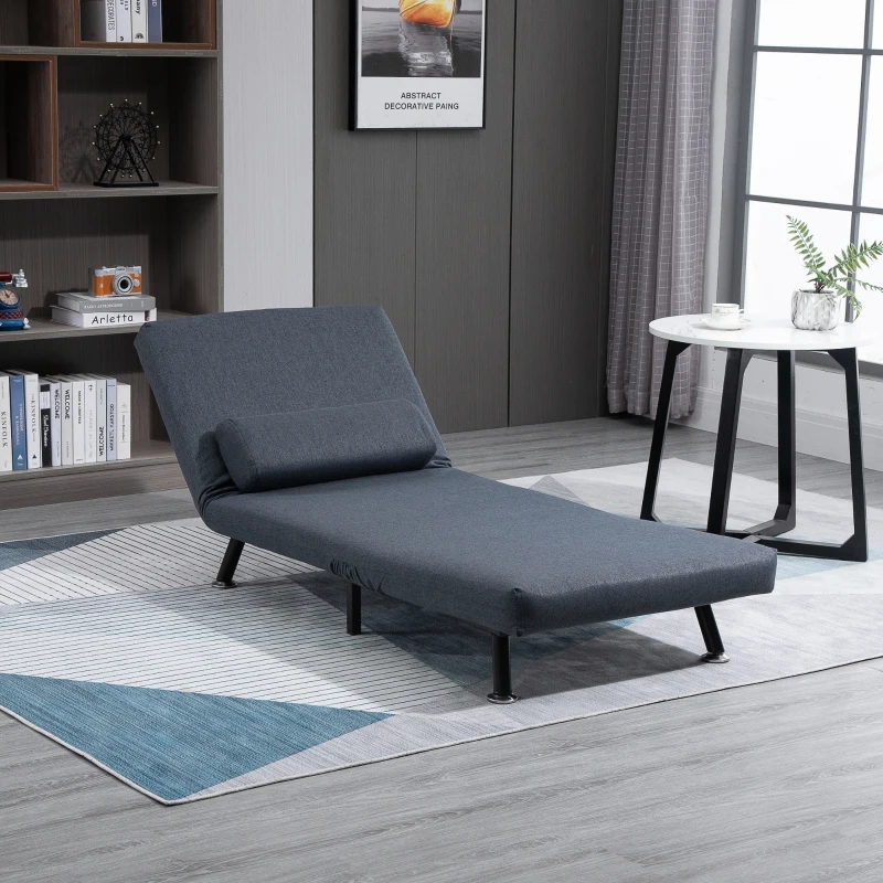 HOMCOM Linen Chair Bed, 3-in-1 Convertible Sleeper Chair with Adjustable Backrest, Pillow, for Living Room, Bedroom, Dark Grey