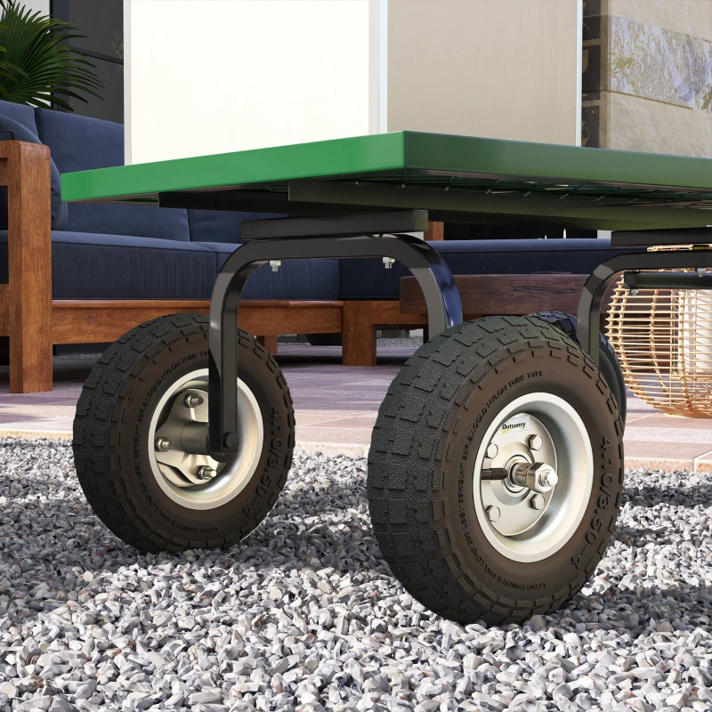 Outsunny Conjunto de 4 Rodas para Carrinho Pneus de Borracha Ø255 x 75 mm Eixo de 16 mm Carga 80 kg Preto