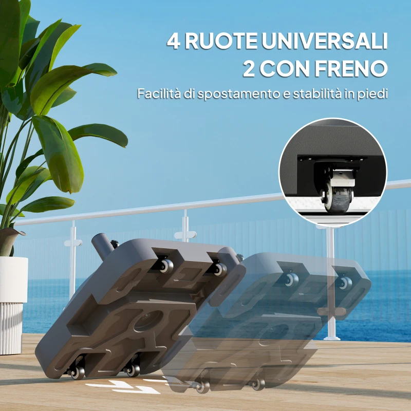 Outsunny Base per Ombrellone a Rotelle e Riempibile con Acqua o Sabbia, in HDPE, 48x48x32.5 cm, Nero