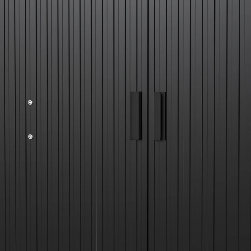 Magazie de Gradina Outsunny cu Usa Glisanta si Orificii de Aerisire, din Otel Galvanizat, 345x280.5x169-201 cm, Negru