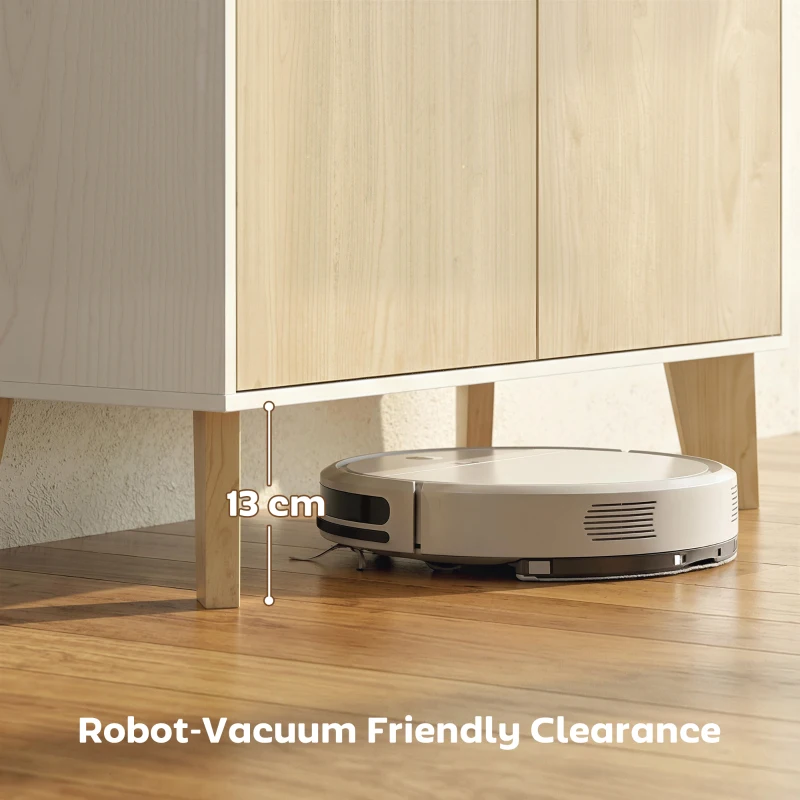 HOMCOM Aparador para salón, mueble de almacenamiento con 6 compartimentos y puertas con cierre amortiguado, 80x40x135cm, blanco y madera natural