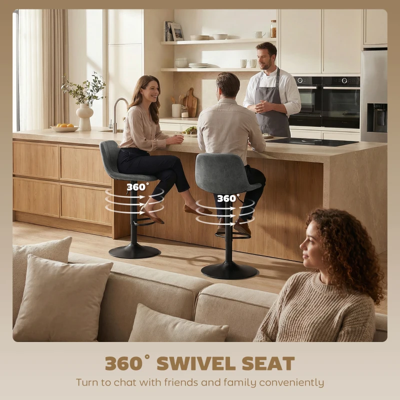 HOMCOM Bar Stools Set of 2, Modern Swivel Barstools with Footrest for Kitchen Island and Dining Room, Grey
