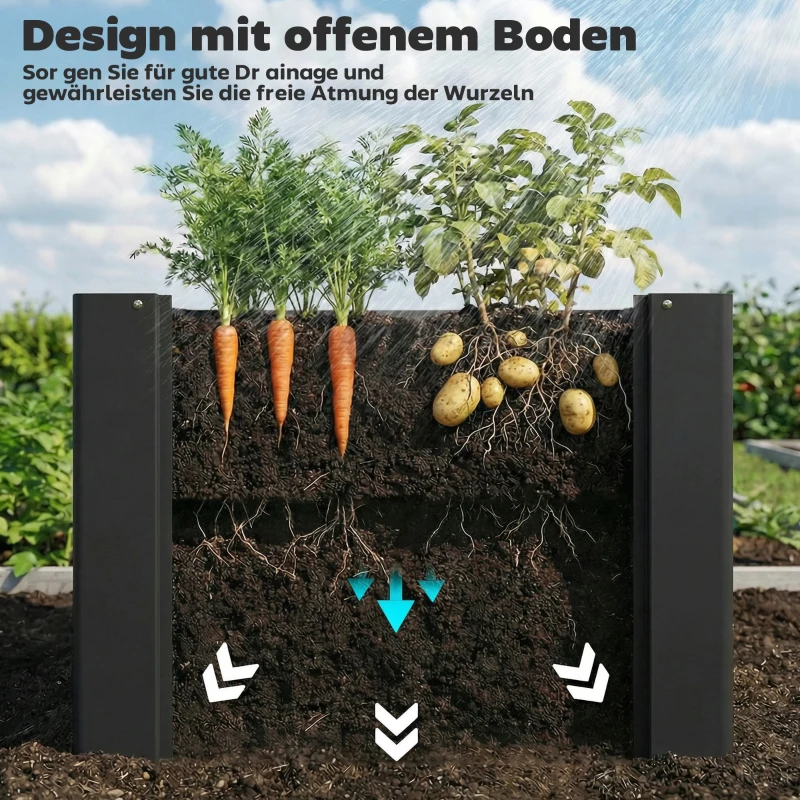 Outsunny Verhoogde plantenbak met open bodem, versterkte stang en handschoenen, 102 x 52 x 55 cm, zwart