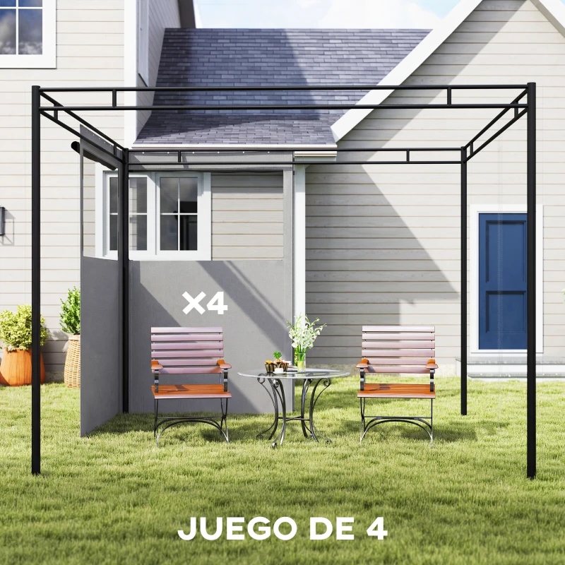 Outsunny 4 Paredes Laterales para Cenador 3x3 m Laterales de Carpa con 8 Ventanas Protección UV 30+ Impermeable Gris Claro