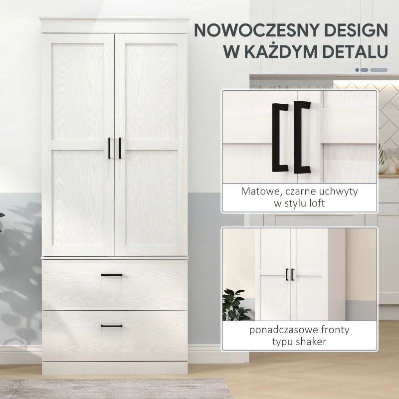 Szafka kuchenna, wysoka, regulowane półki, 2 szuflady, kremowa