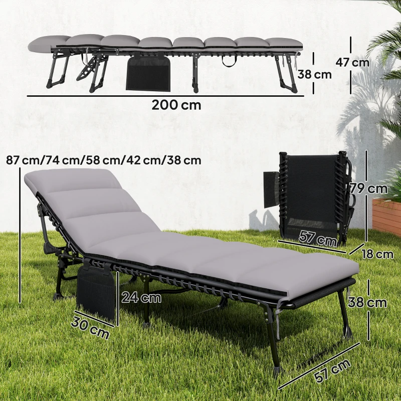Outsunny Transat pliant portable pour jardin avec dossier réglable sur 5 positions, matelas rembourré, appui-tête