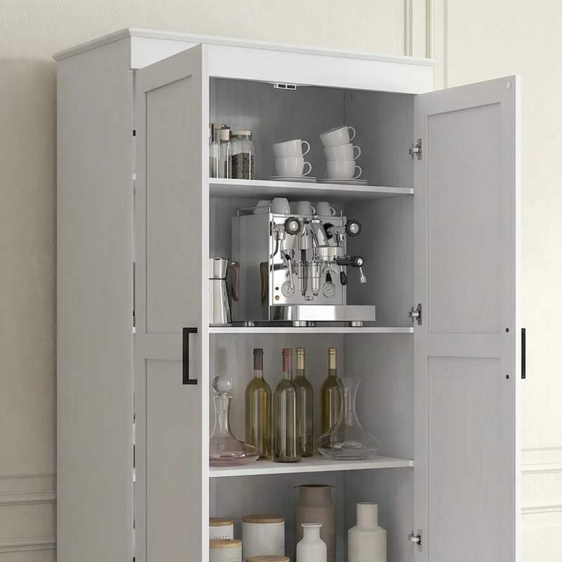 Szafka kuchenna, wysoka, regulowane półki, 2 szuflady, kremowa