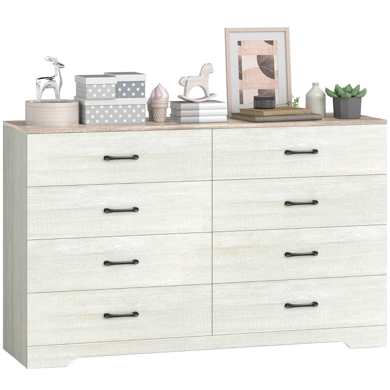 HOMCOM Cassettiera 8 Cassetti Moderna in Legno, 140x40x86 cm, Noce e Grigio Chiaro