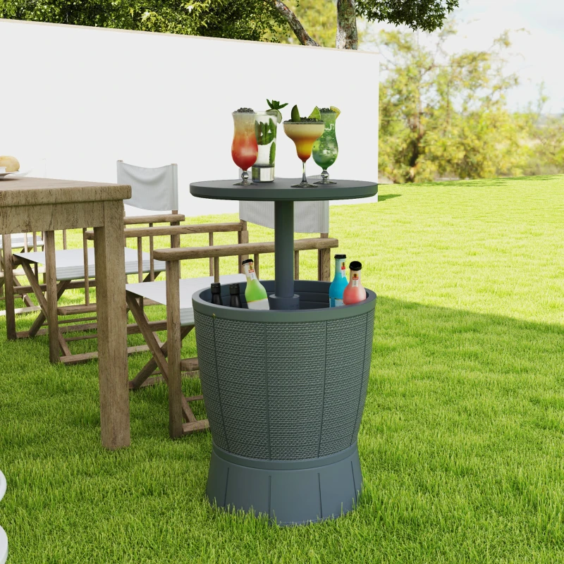 Outsunny Table à glacière 3 en 1, table de cocktail avec seau à glace, plateau télescopique pour jardin, Ø 49 x 58-84 cm, gris
