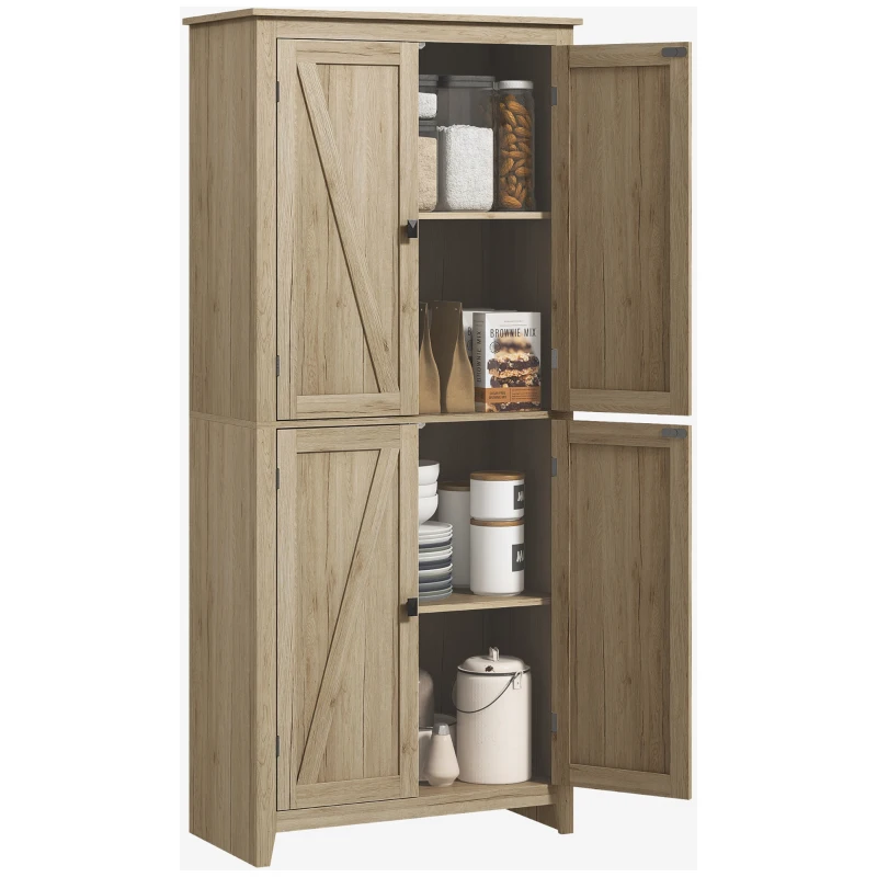 HOMCOM Mobile Cucina a 4 Ante con Mensole Regolabili e Base Rialzata in Legno 80x40x182cm