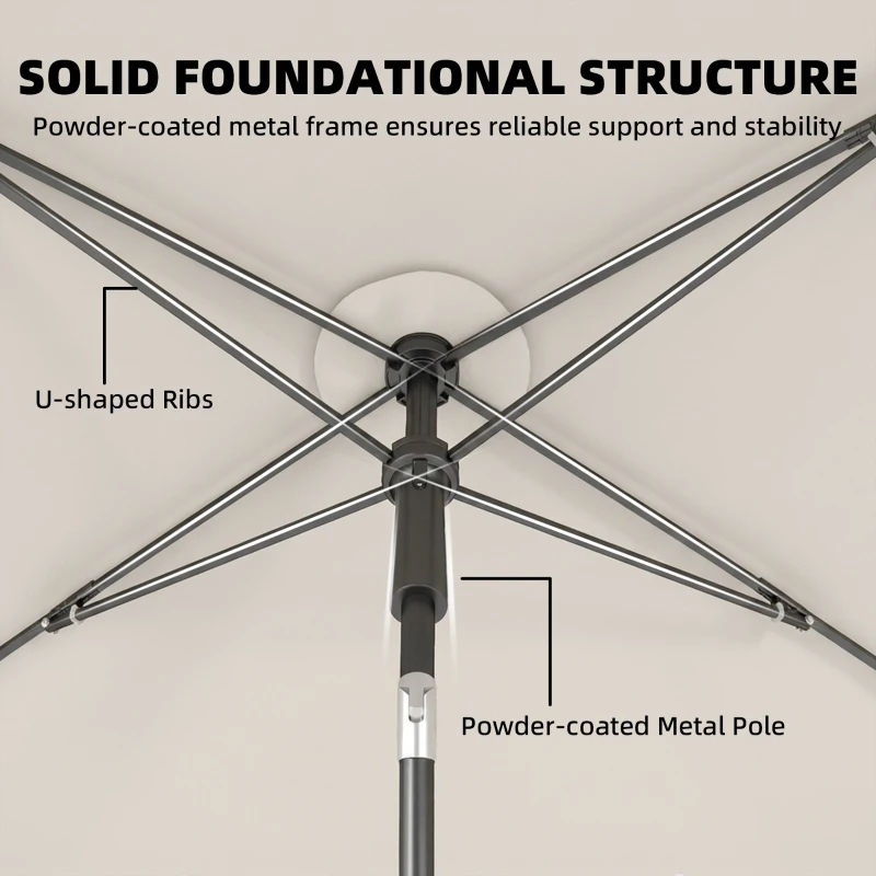 Outsunny Parasol 183 x 122 cm, Waterafstotend Balkonparasol met 3-standen Kanteling en Draaimechaniek met 8 Spaken, Beige