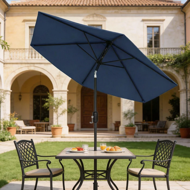 Outsunny 2.6 m Garden Parasol Umbrella with Aluminium Pole, Outdoor Patio Umbrella with Tilt and Crank, Vent, Navy Blue