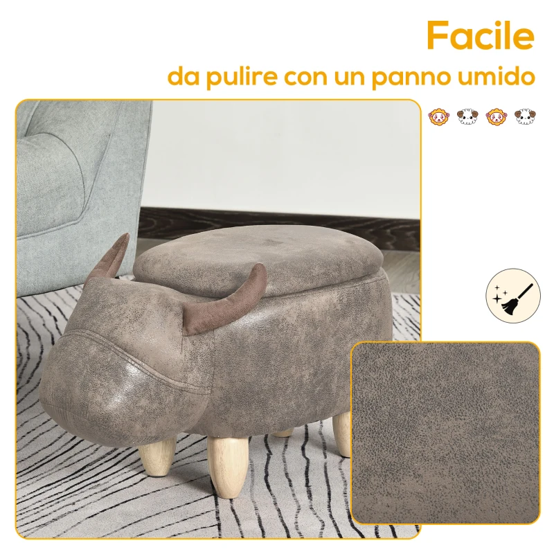 HOMCOM Pouf Contenitore a Forma di Bufalo, Pouf Moderno da Salotto, Sgabello Poggiapiedi, Struttura in Legno, Seduta Imbottita, 62x35x36cm, Marrone