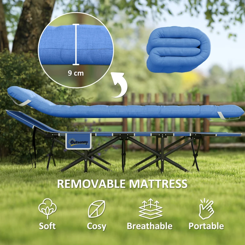 Składane łóżko campingowe z materacem i poduszką