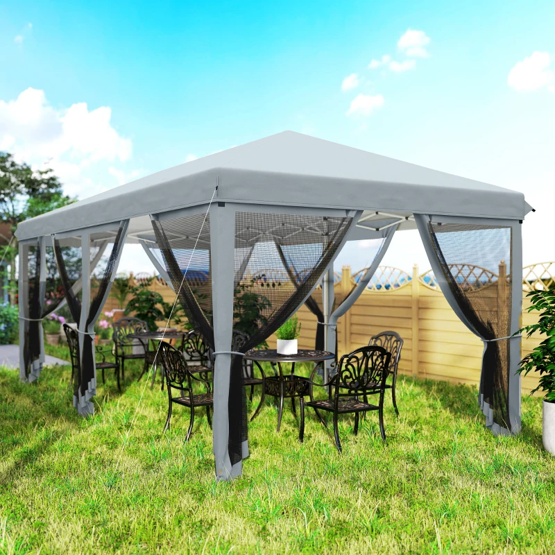 Outsunny Gazebo da Giardino Pieghevole 6x3 m con 6 Zanzariere e Pulsante, in Acciaio e Poliestere, Grigio