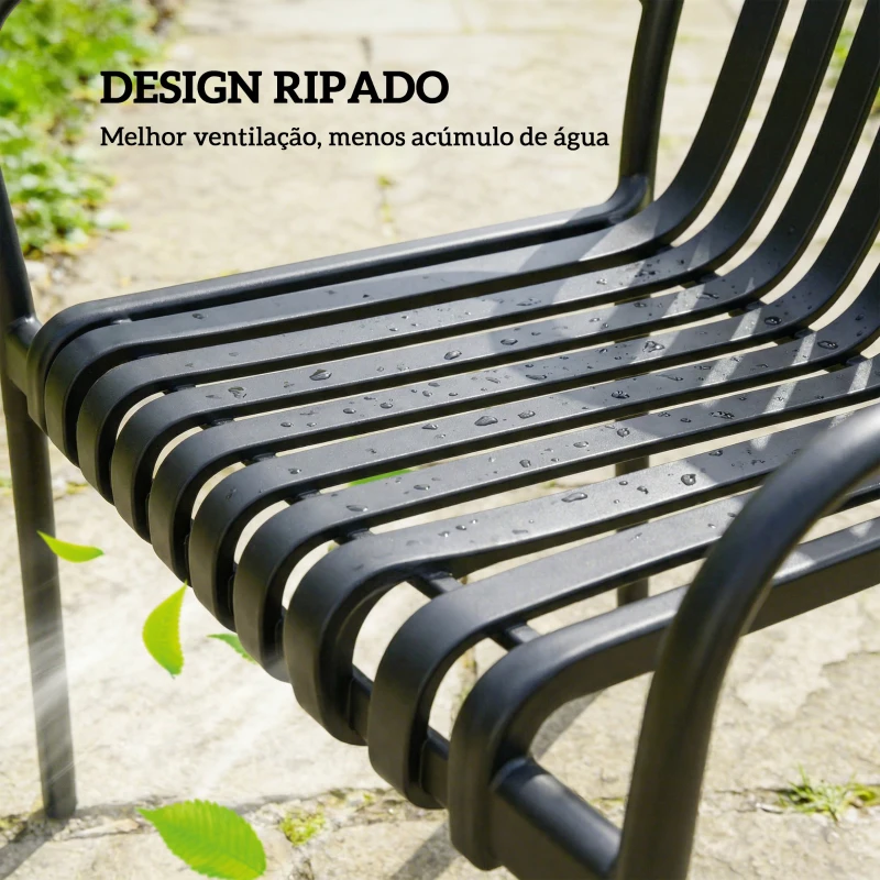 Outsunny Conjunto de 4 Cadeiras de Jardim Empilháveis em PP com Encosto Curvado e Assento com Ripas 55x58,5x81,5 cm Preto