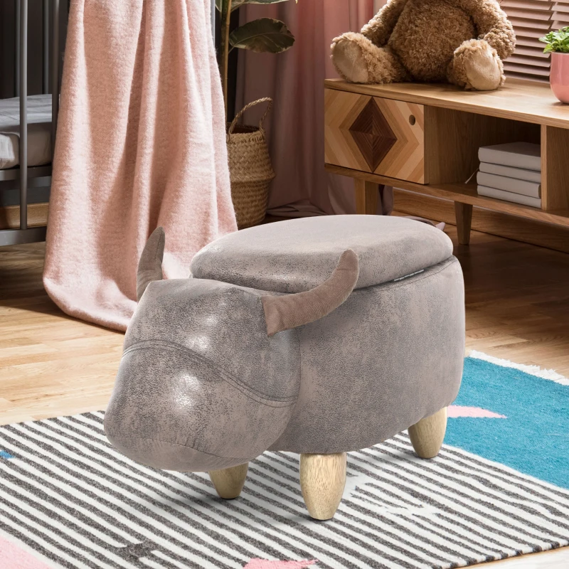 HOMCOM Pouf Contenitore a Forma di Bufalo, Pouf Moderno da Salotto, Sgabello Poggiapiedi, Struttura in Legno, Seduta Imbottita, 62x35x36cm, Marrone